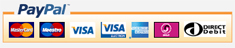 PayPal - MasterCard, Maestro, Visa, Visa Electron, Amex, Solo and Direct Debit